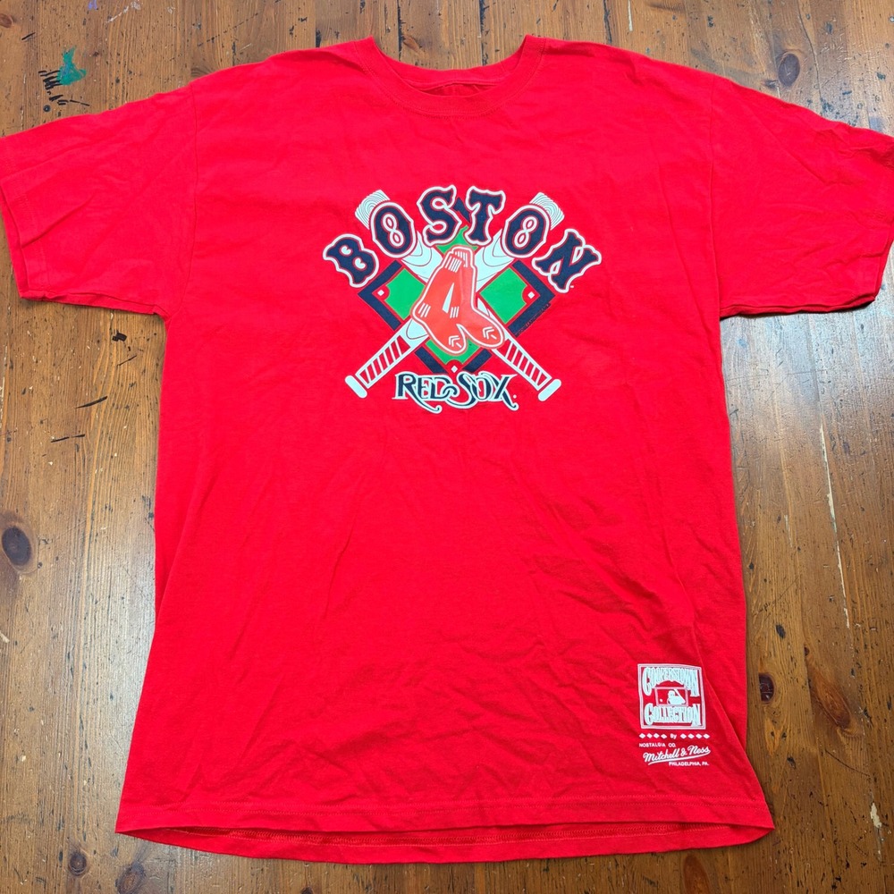 Mitchell Ness Boston‎ Red Sox Cooperstown Collection Red T Shirt Men's L